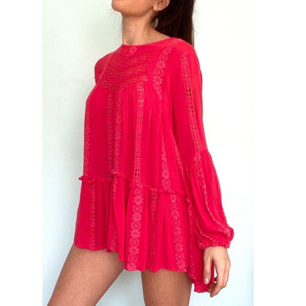 Free People Vibrant Pink Blouse S Mini Dress